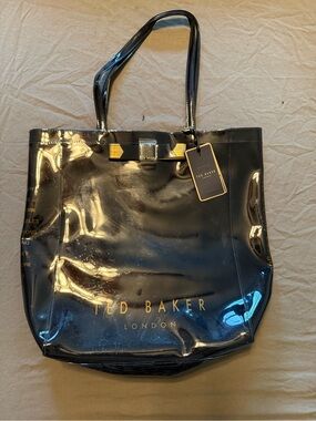Ted Baker Black Patent Tote with Gold Logo and Bow